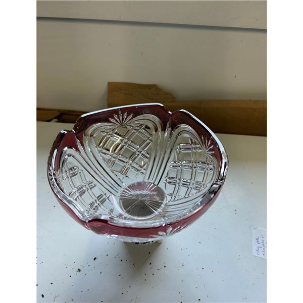 1992 Fostoria Crystal Cut Glass Red Ruby Rim Serving Bowl