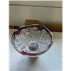 Image 1 : 1992 Fostoria Crystal Cut Glass Red Ruby Rim Serving Bowl