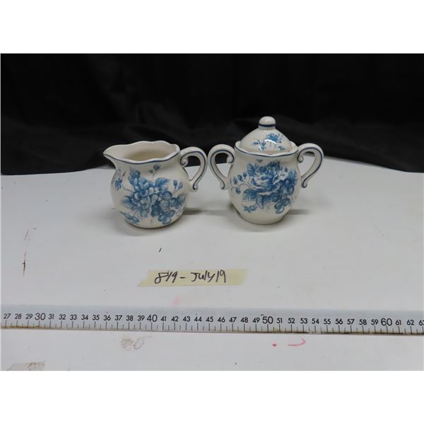 "blue white toile" sugar & cream set
