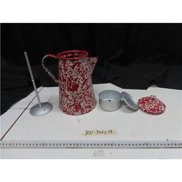red spongeware coffee pot