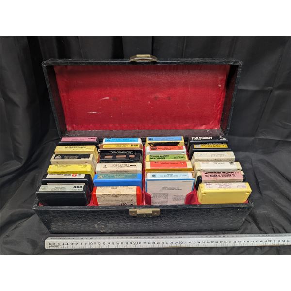 Lot of 8 Track Cassettes Tapes in Carry Case