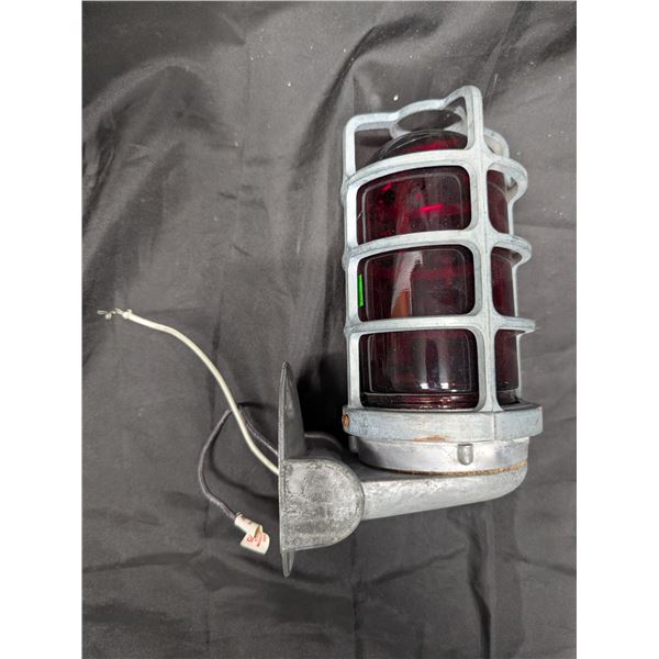 Vintage Industrial Explosion Proof wall Sconce / Ruby red Glass Bulb