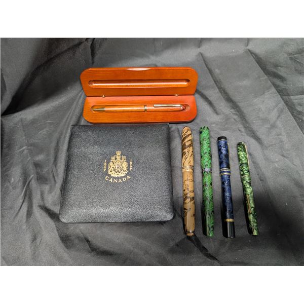 Lot of Vintage Pens and Canadian Royal Mint Coins 1967 (Missing a Coin)
