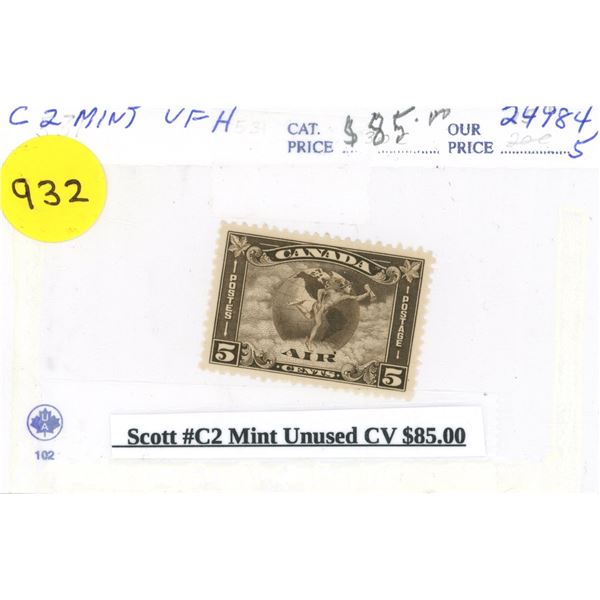 Scott #C2 Mint Unused CV $85.00 Stamp.
