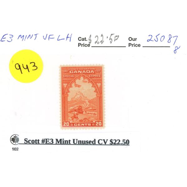 Scott #E3 Mint Unused CV $22.50 Stamp.