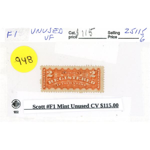Scott #F1 Mint Unused CV $115.00 Stamp.