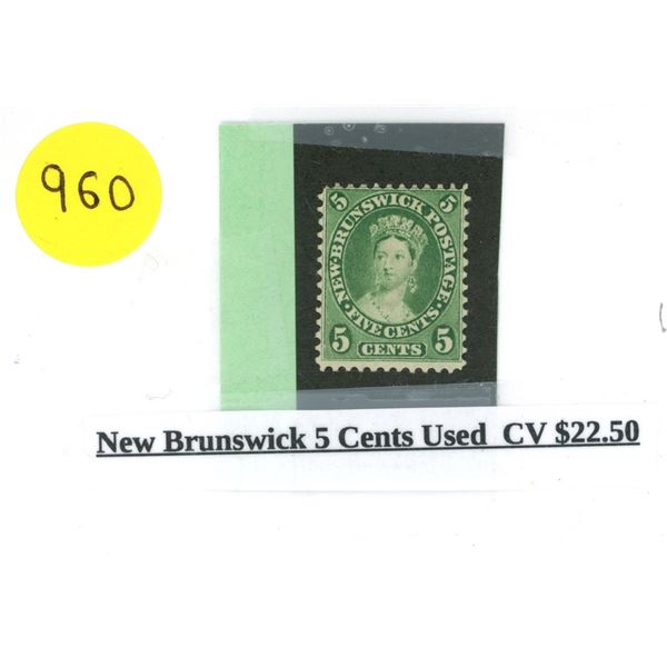 New Brunswick 5 Cents Used CV $22.50 Stamp.