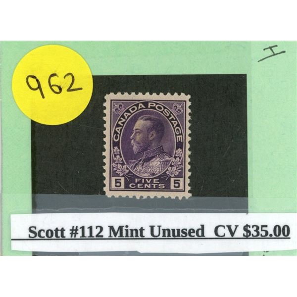 Scott #112 Mint Unused CV $35.00 Stamp.
