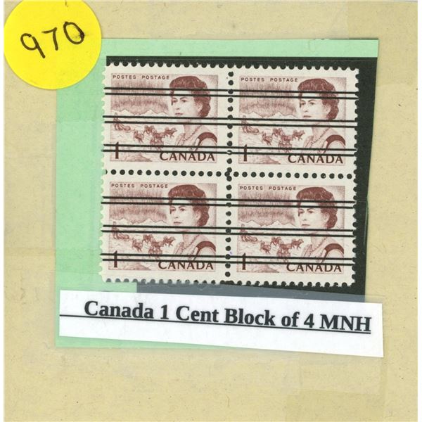 Canada 1 Cent Block of 4 MNH Stamp.