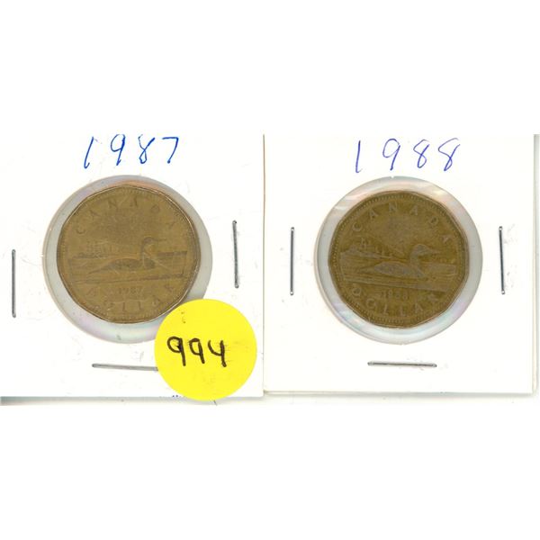 1987, 1988 Canadian 1 Dollar.
