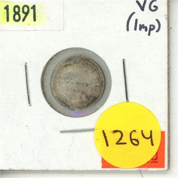 1891 Canadian 5 Cents Coin.