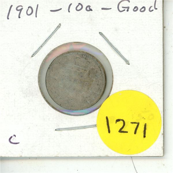 1901 Canadian 10 Cents Coin.