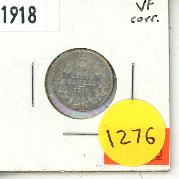 1918 Canadian 10 Cents Coin.