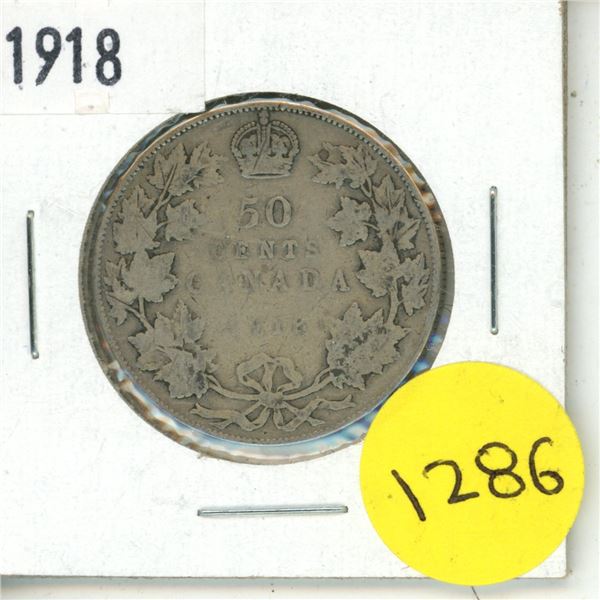 1918 Canadian 50 Cents Coin.