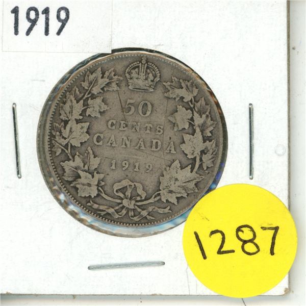 1919 Canadian 50 Cents Coin.
