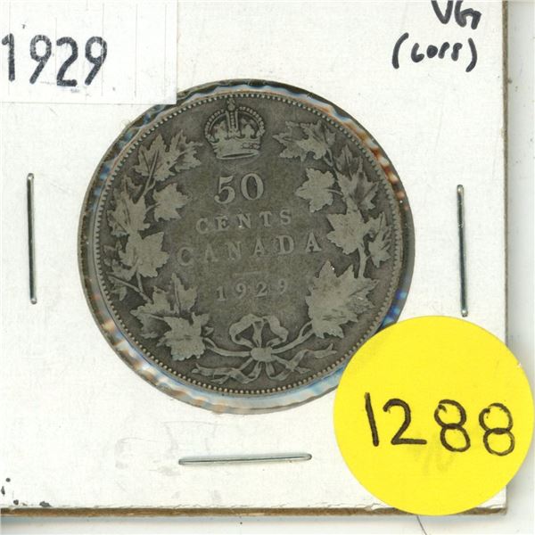 1929 Canadian 50 Cents Coin.