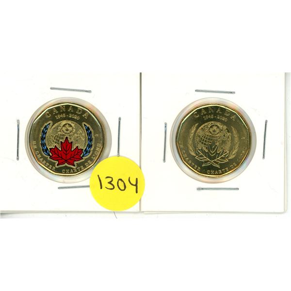 2020 Canadian 75th anniversary of the United Nations (UN) and its Charter Coloured and Uncoloured.