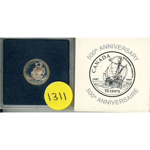 1997 Canadian 10-cent sterling silver proof coin, commemorating the 500th Anniversary of John Cabot'