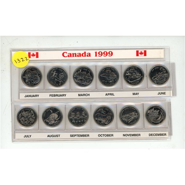 1999 Canadian Millennium 25-cent quarters.