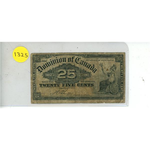 1900 Dominion of Canada 25 Cents Shinplaster.