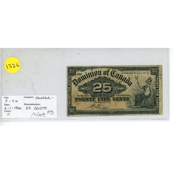 1900 Dominion of Canada 25 Cents Shinplaster.