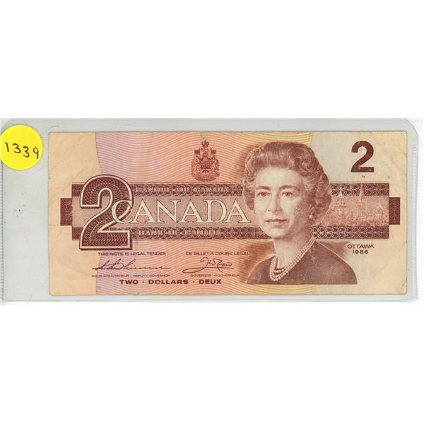 1986 Bank of Canada Two Dollar.