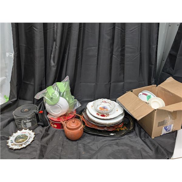 Lot of Misc. Dish Items (Trays, Doll Dishes, Coffee Pot, Tea Pot, Bowls, and etc.)