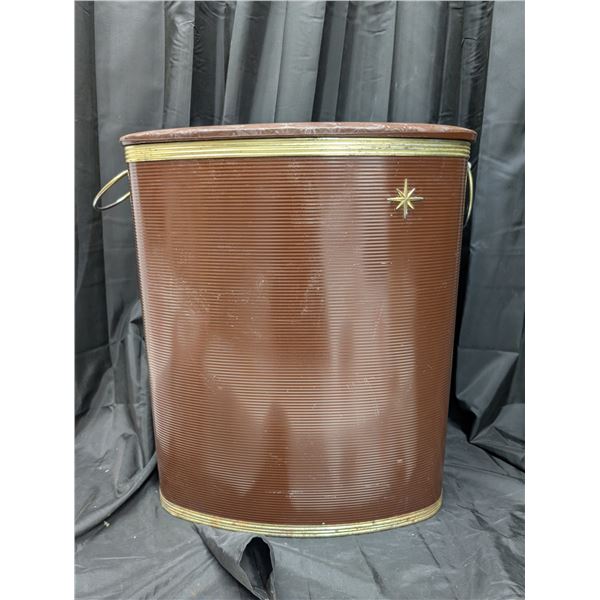 Vintage Laundry Hamper Vinyl, Metal, with Lid 25" Tall