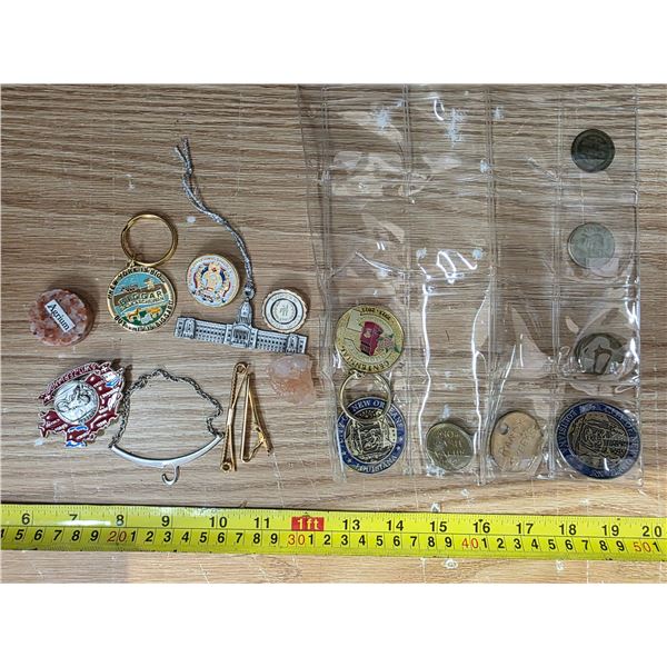 Lot of misc items- key chain coins