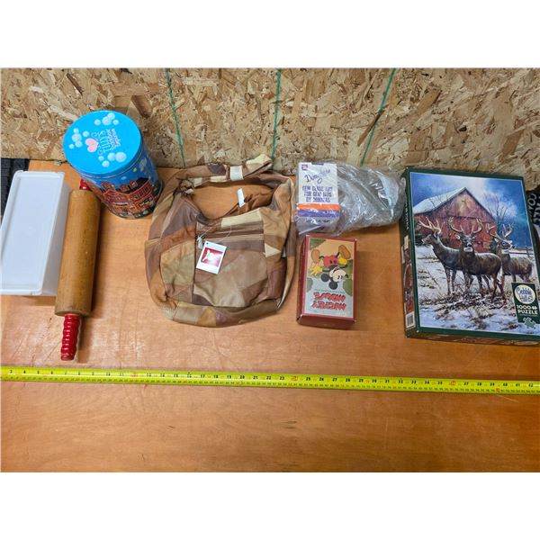 Patch leather purse and misc items