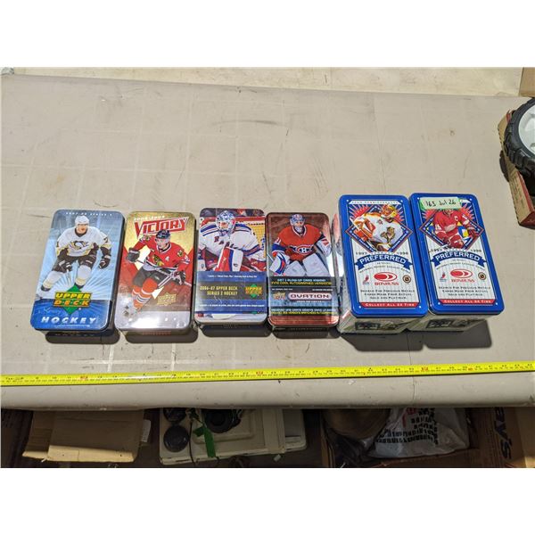 6 hockey card tins