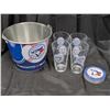 Image 1 : Toronto Blue Jays Ice Pail (4) Glasses Plus Coasters