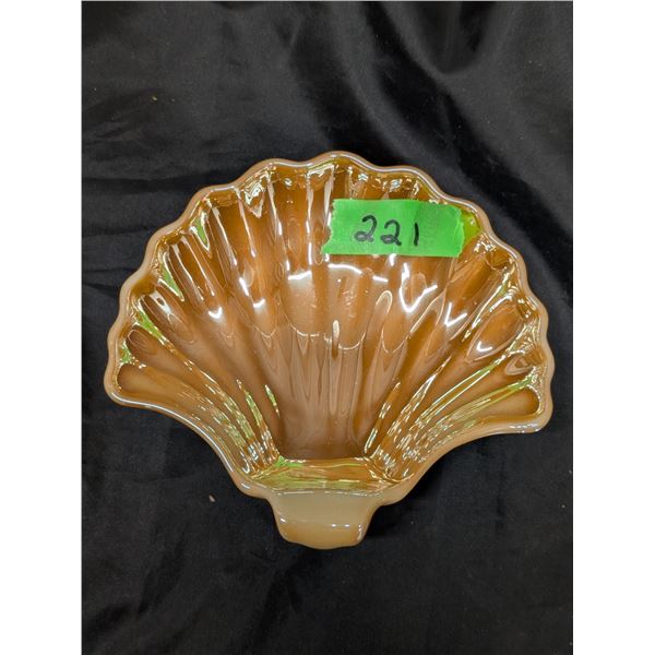 Anchor Hocking Fire King Peach Luster Dish 7" Shell Shaped Candy Bowl 1960s