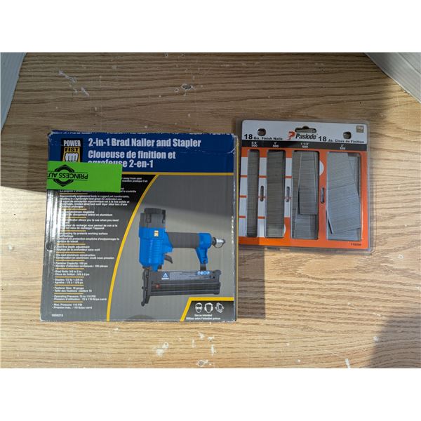 2 in 1 Nailer and Stapler + 18 GA Finish Nails Pack (Sealed)