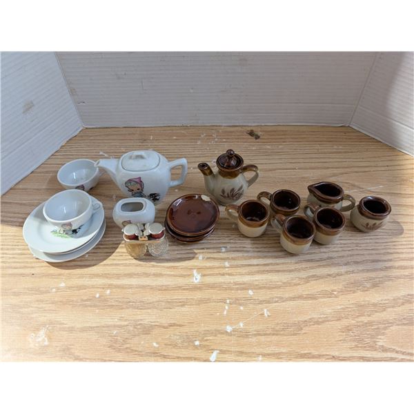 Vintage Miniature Earthen Ware Cup FT Wheat Design Set and Miniature FAO Schware Childs Tea Set