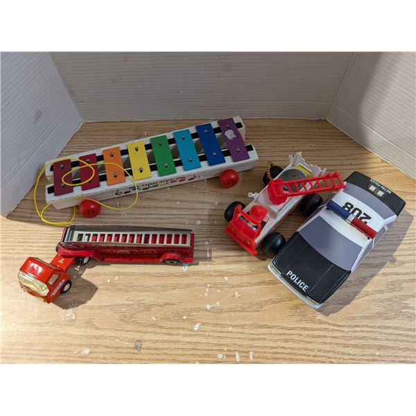 (4) Large Vintage Toys (Tonka and Fisher Price Fire Trucks, Fisher Price Pull Xylophone, and Metro P