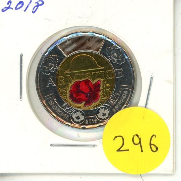 2018 Canadian $2 Armistice Toonie, commemorating the 100th anniversary of the Armistice of 1918 that