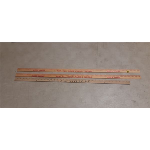 3 wooden yardstick rulers