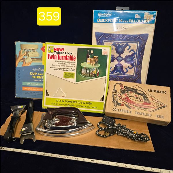 Vintage Turntables, Pillow Kit, Travel Iron, Handles