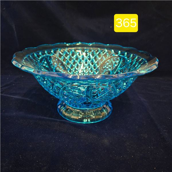 Vintage Aqua Blue Waffle Panel Glass Bowl 10" across