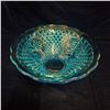 Image 2 : Vintage Aqua Blue Waffle Panel Glass Bowl 10" across