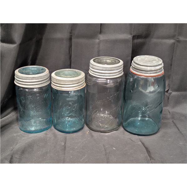 (4) Crown Improved , Crown Imperial, Ball improved, and Ball Vintage Glass Sealed Jars