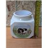 Image 4 : (4) Ceramic Canister w/ Black Lids Ft. "Country Barn Cow Design" (1) Lid Missing