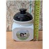 Image 5 : (4) Ceramic Canister w/ Black Lids Ft. "Country Barn Cow Design" (1) Lid Missing