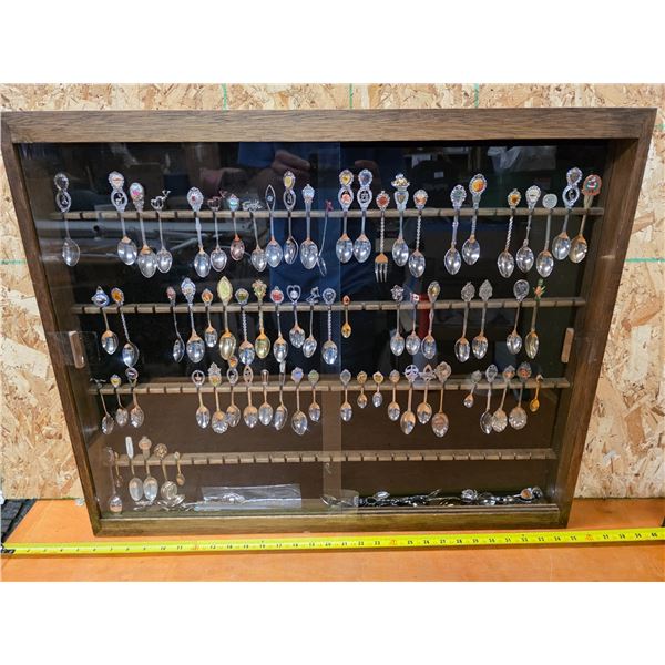Decorative spoons and display case- size 29" by 24"H