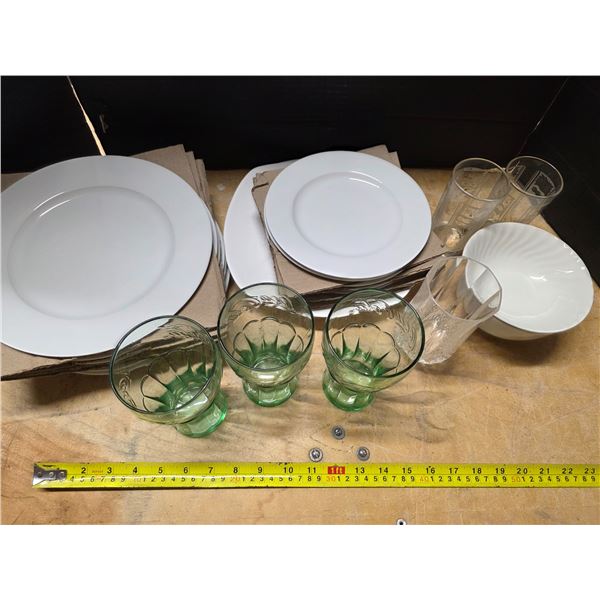 3 coca cola glasses and dishes