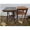 Image 1 : 2 wooden tables- 18" by 18' by 28"H and 19" by 19" by 29"H
