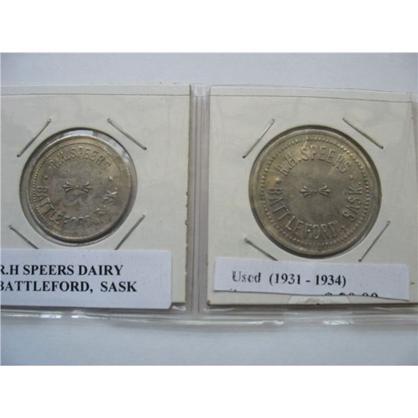 SASKATCHEWAN DAIRY TOKENS - BATTLEFORD - R.H. SPEERS - Pint & Quart  1931-34