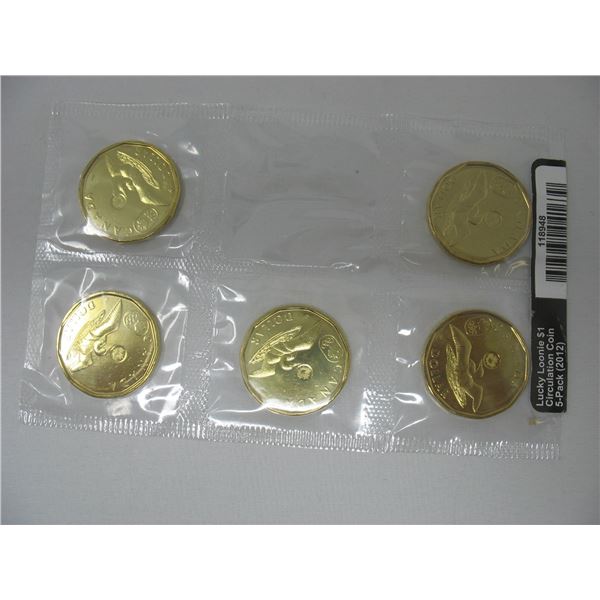 2012 LUCKY LOONIE - 5 Pack as issue by the Royal Canadian Mint