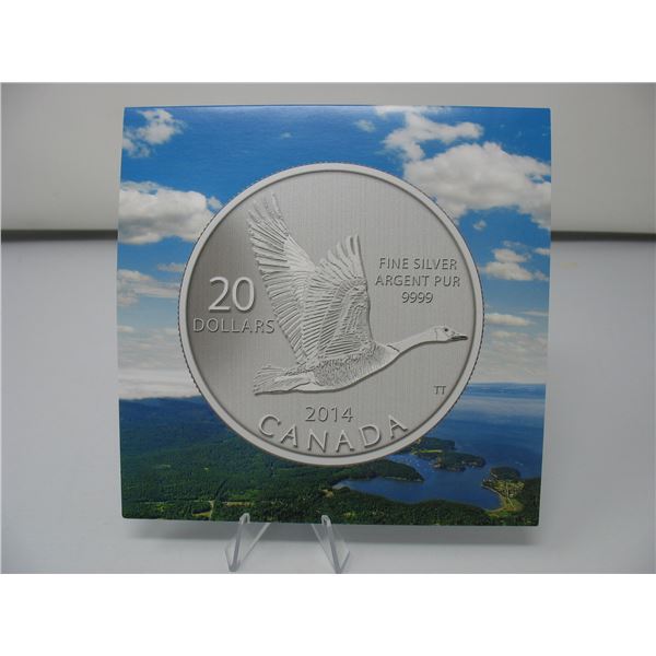 2014 ROYAL CANADIAN MINT SILVER $20 COIN with Folder - Canada Goose in Flight